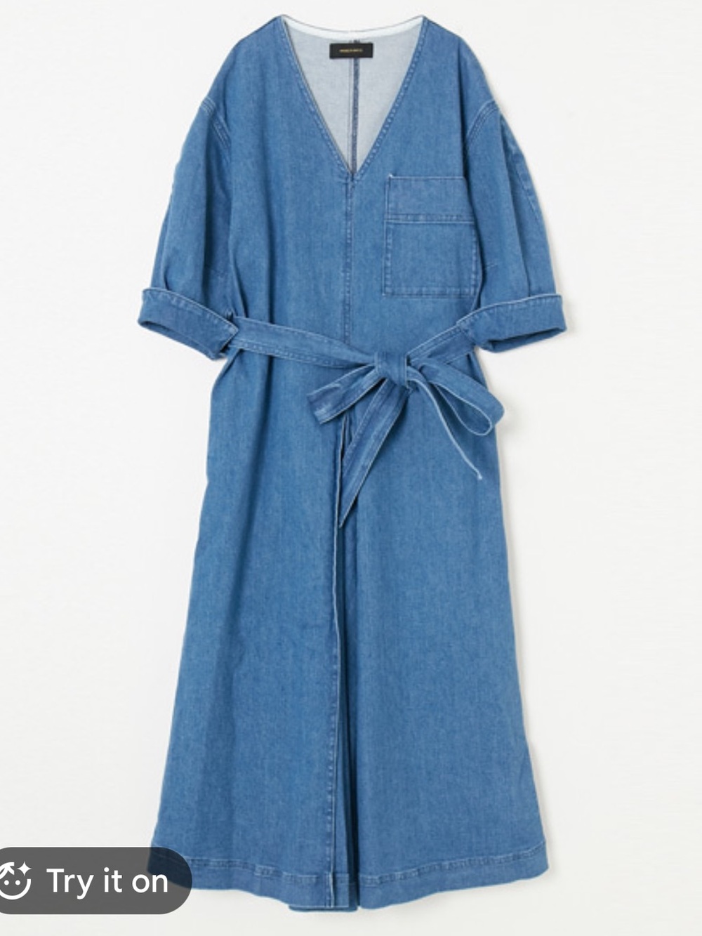 American Rag Cie Japan Denim V-Neck Tie-Waist Midi Dress - Blue